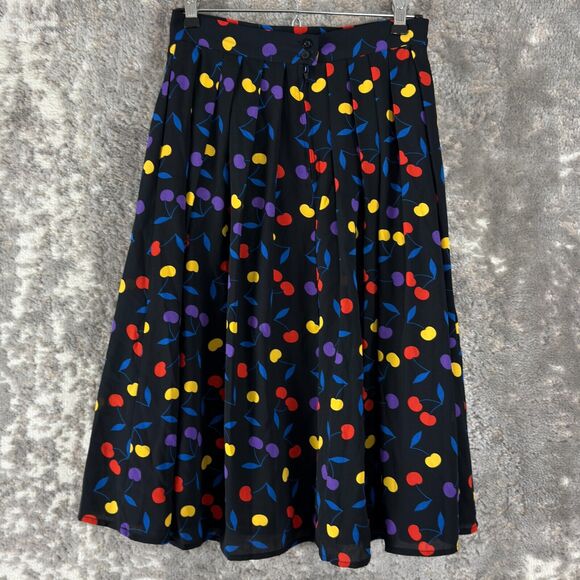 Modcloth Sz 4 Cherry Print Pleated Midi Skirt Retro Pin-Up Rockabilly - Picture 3 of 10